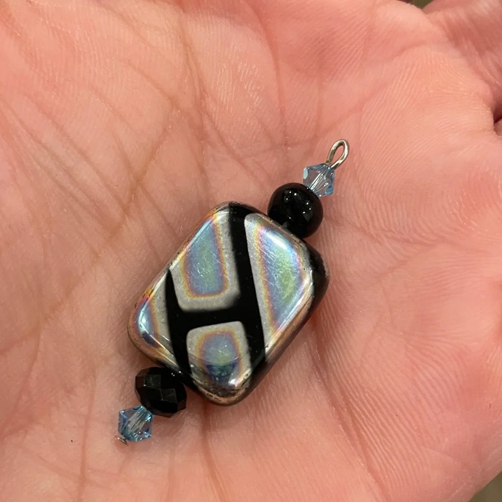 Iridescent Black and Blue Geometric pendant